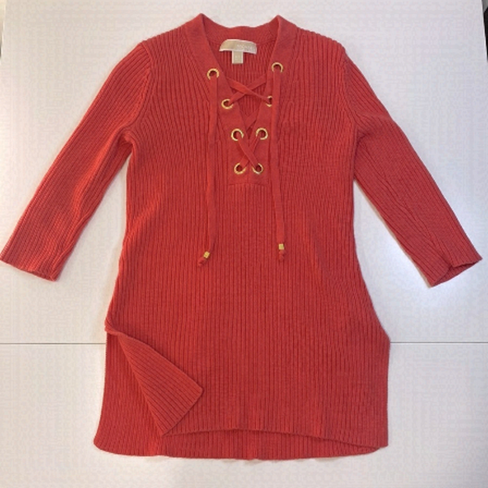 EUC MICHAEL KORS Ribbed Knit 3/4 Sleeve Sweater Coral